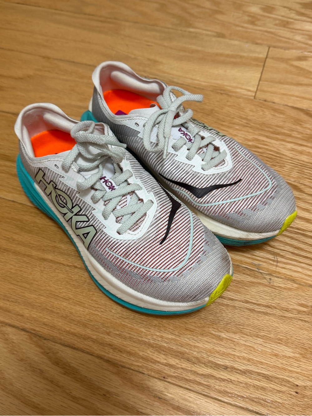 Hoka Women's White Teal Orange Accent Running Shoes
